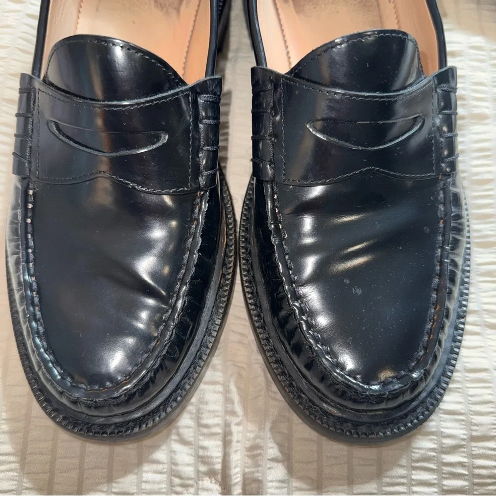 J Crew Black Lug Sole Leather Penny Loafers 9.5
